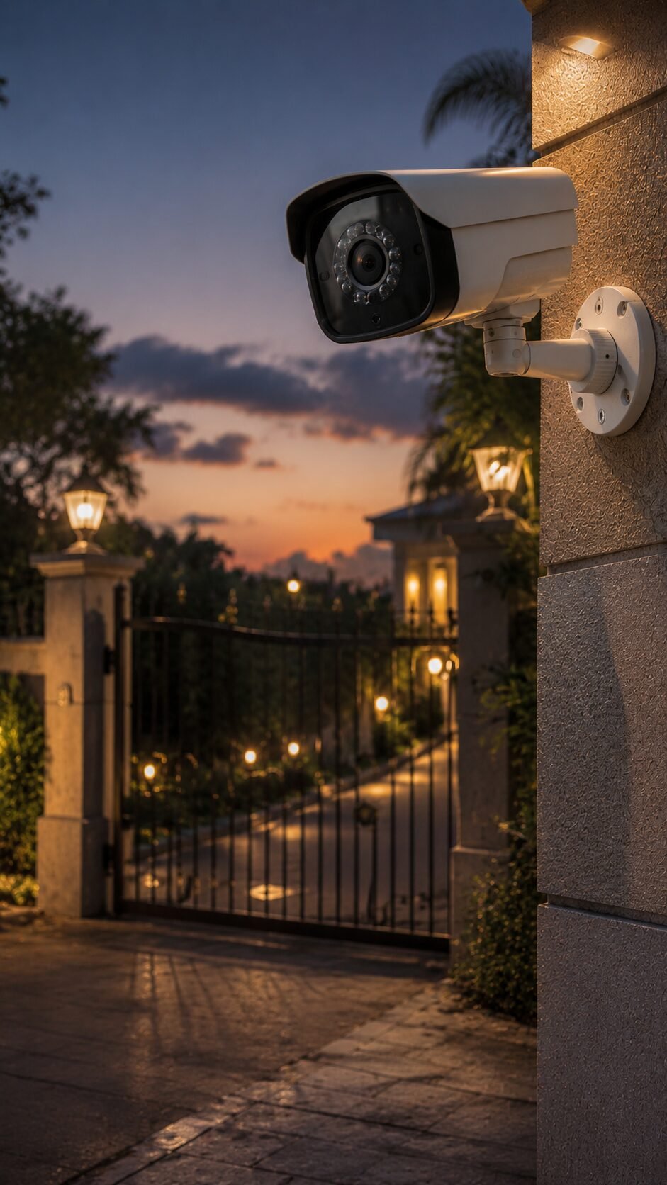Outdoor CCTV Security Camera at Sunset